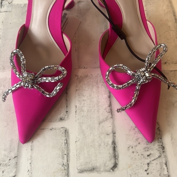 NWT Zara Embellished Bow Heeled Slingbacks - Picture 4 of 10
